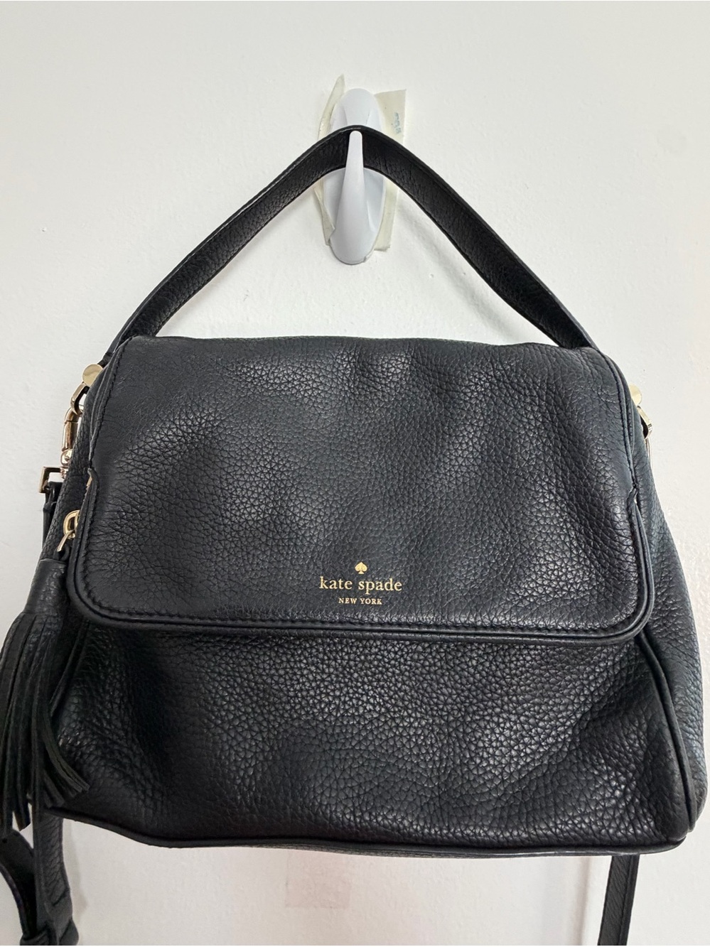 Kate Spade Chester Street Black Pebbled Leather Crossbody bag Satchel Tassel - Picture 8 of 14